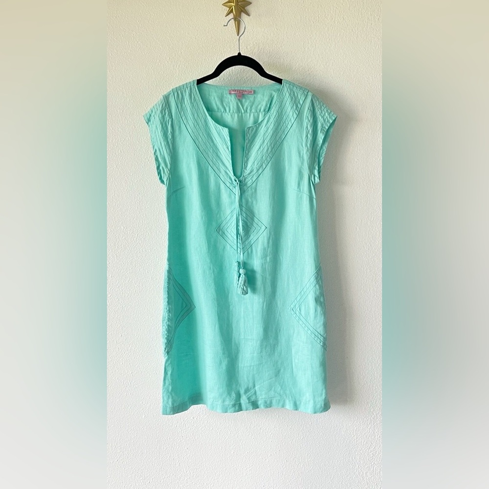 Calypso St. Barth Aqua Mint Embroidered Mini Dress